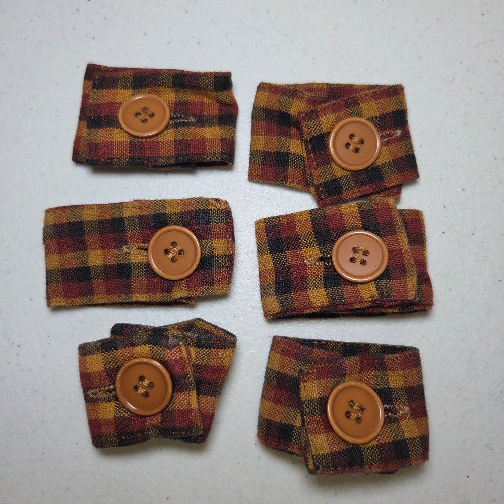 Fabric Napkin Rings Brown Plaid Button Set of 6 Autumn Harvest Table Decor